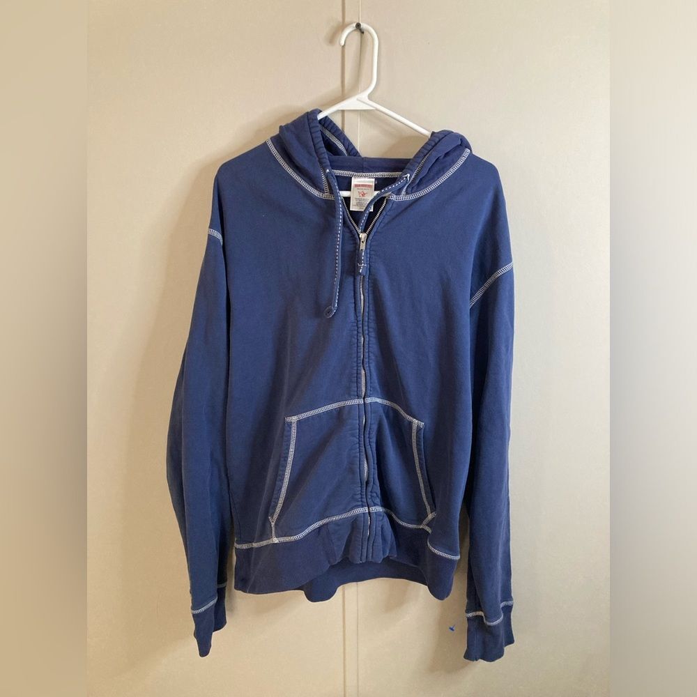 VTG True Religion Blue Jacket Zip Up Hoodie Unisex Size XXL